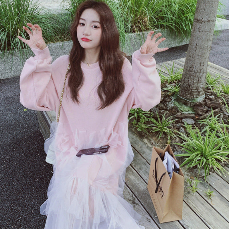 チュール切り替えスウェットワンピース(2colors)