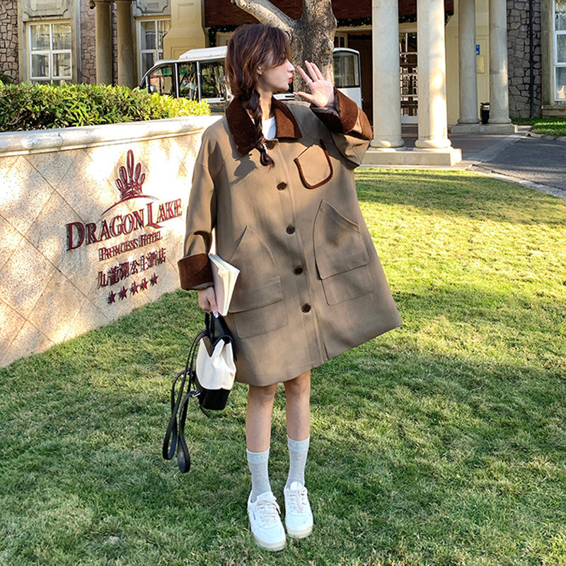 オーバーサイズバイカラーミディ丈トレンチコート