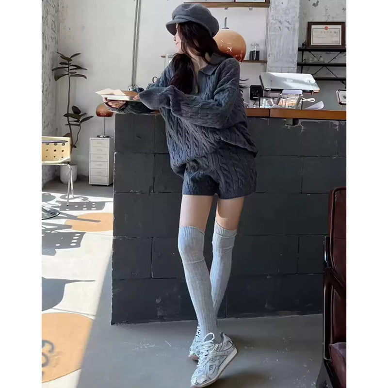 ケーブルニットショートパンツセットアップ