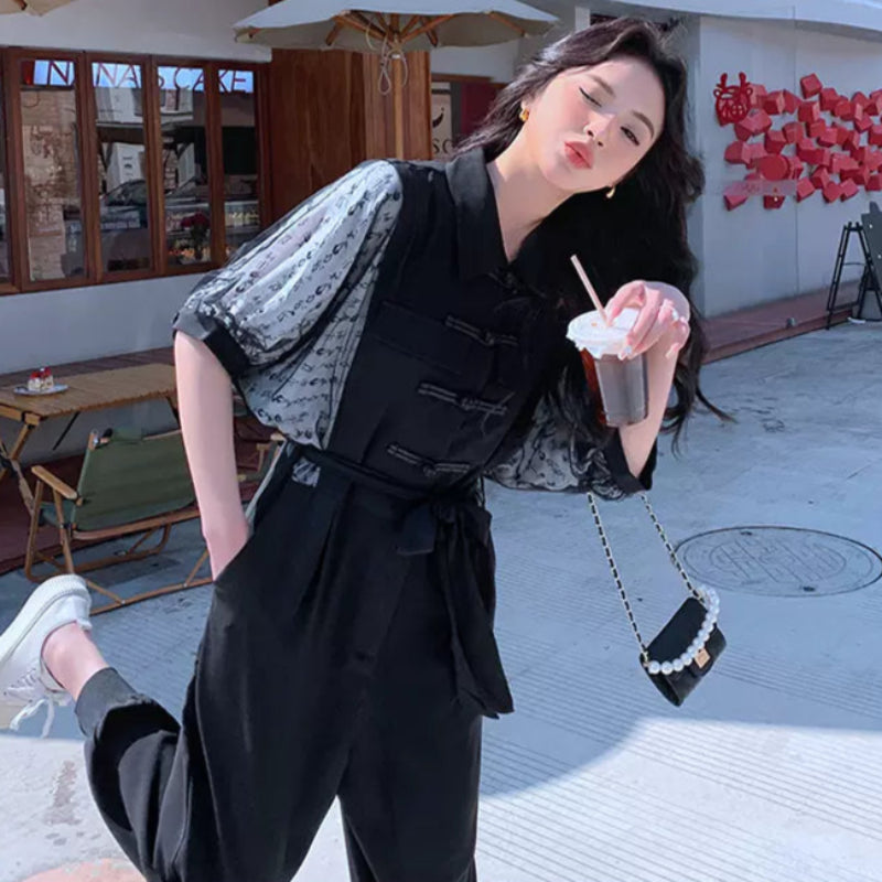 レーズスリーブデザインジャンプスーツ