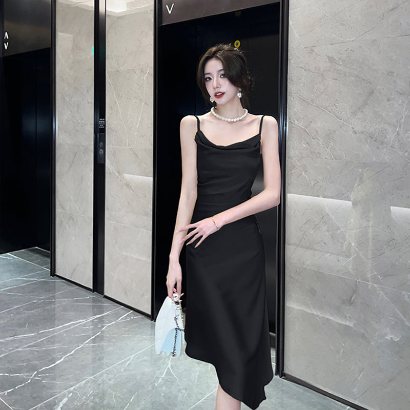 エレガントサテンアシンメトリードレス