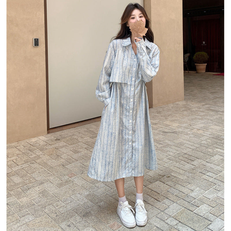 サイドドロストストライプシャツワンピース