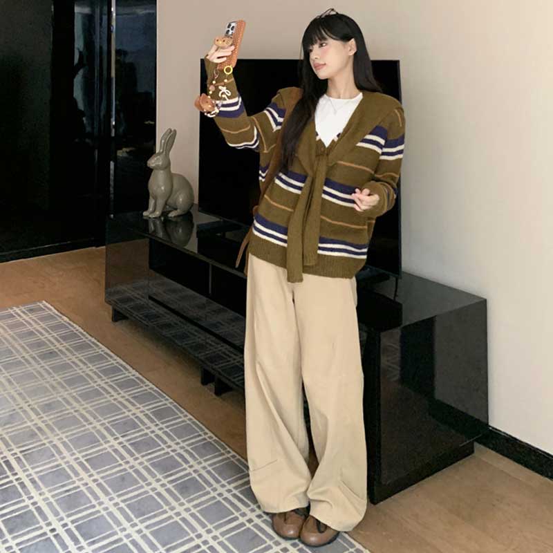 ショール付きボーダーカーディガン