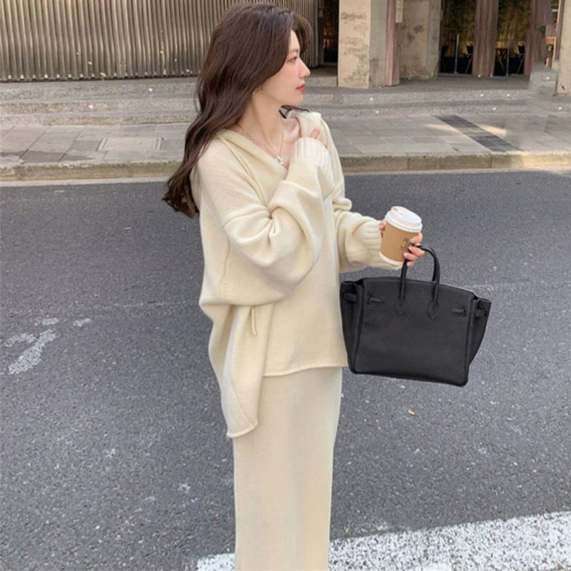 ニットパーカー×スカート(3colors)