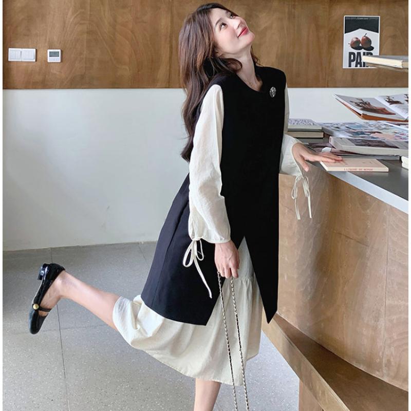 ロングベスト×ワンピースレイヤードセット