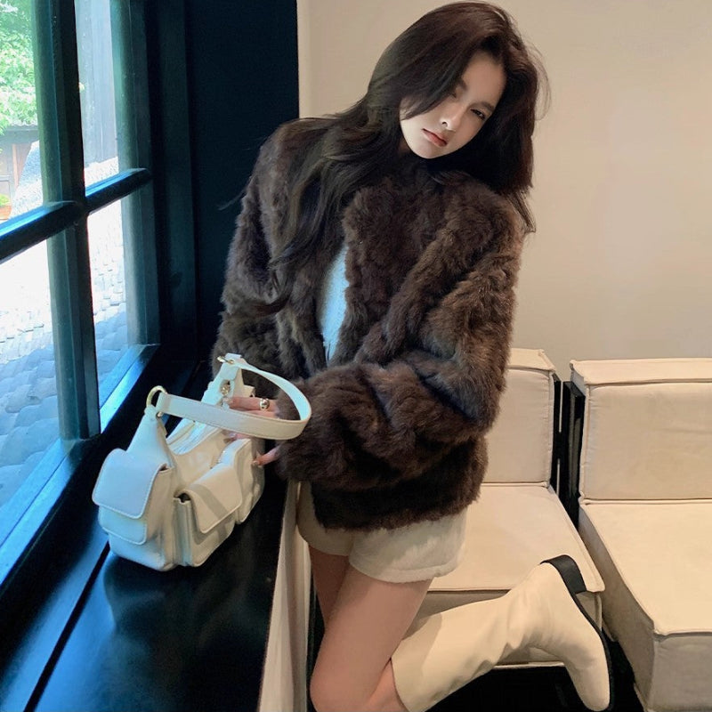 フェイクミンクスタンドカラージャケット(3colors)