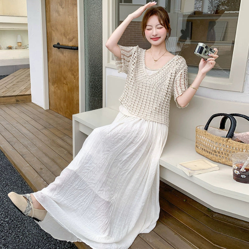 レースニット×カットソー×スカート3点セット