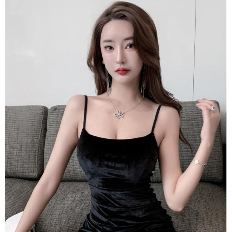 ベルベットデザインキャミソールミニドレス