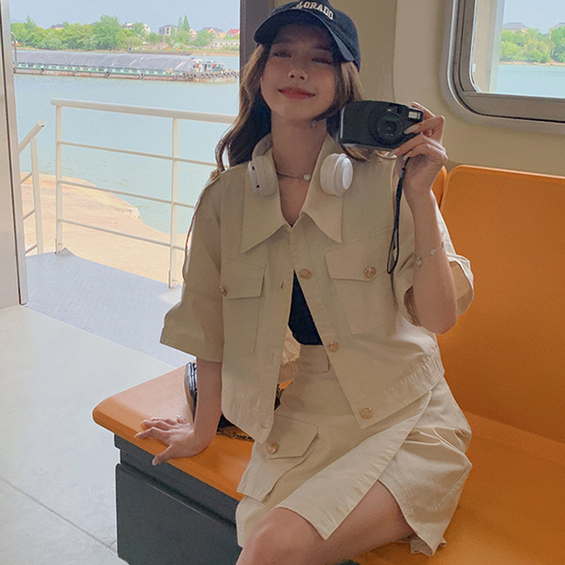 ミリタリーショート丈ジャケット×スカートセット