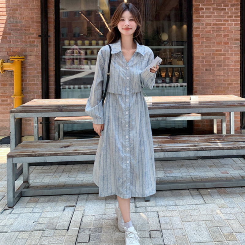 サイドドロストストライプシャツワンピース