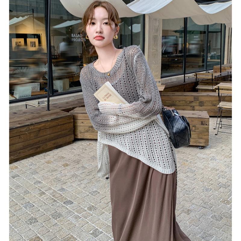 シースルーニット×キャミロングワンピース