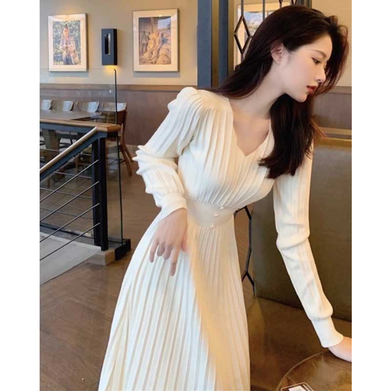 Vネックリブニットワンピース(2colors)