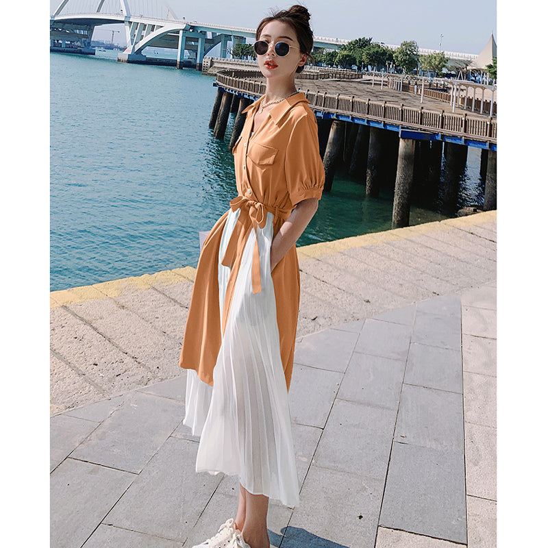 【即納】レイヤード風シャツワンピース(4colors)