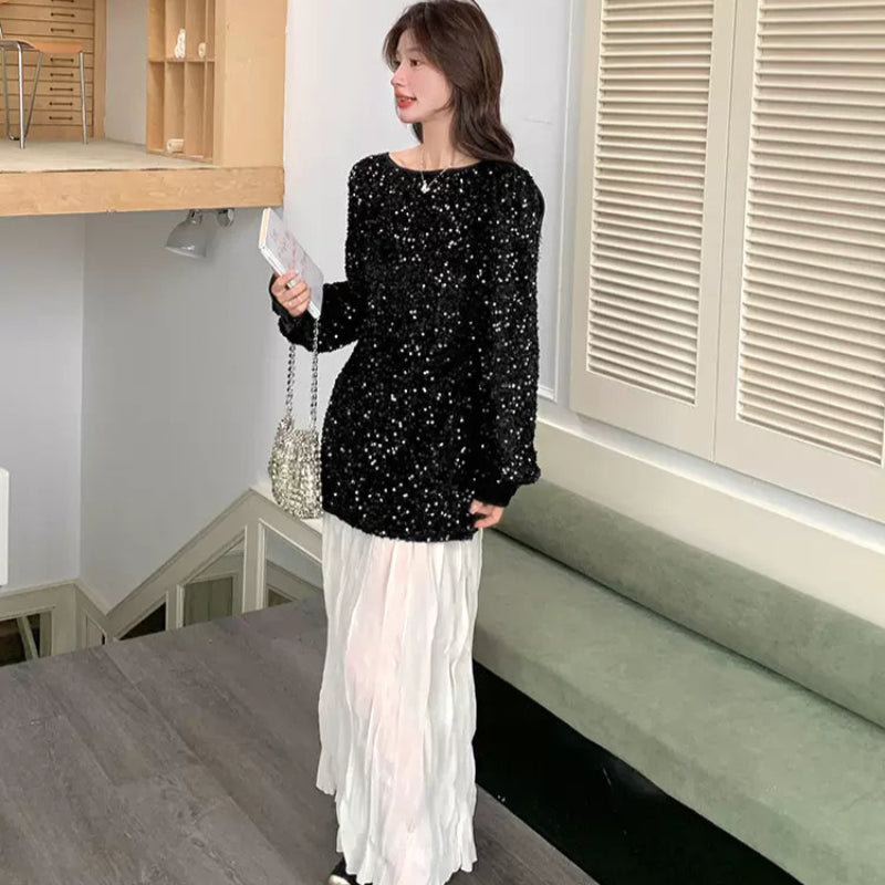 ラメトップス×ワッシャースカートドッキングワンピース