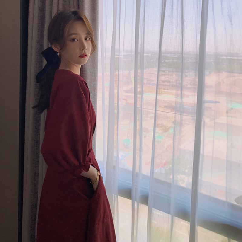 パフスリーブフレアワンピース(2colors)