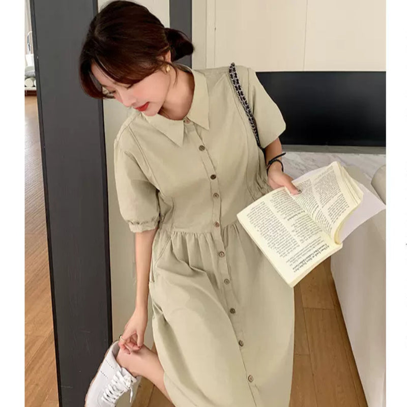 ナチュラルグリーンシャツワンピース