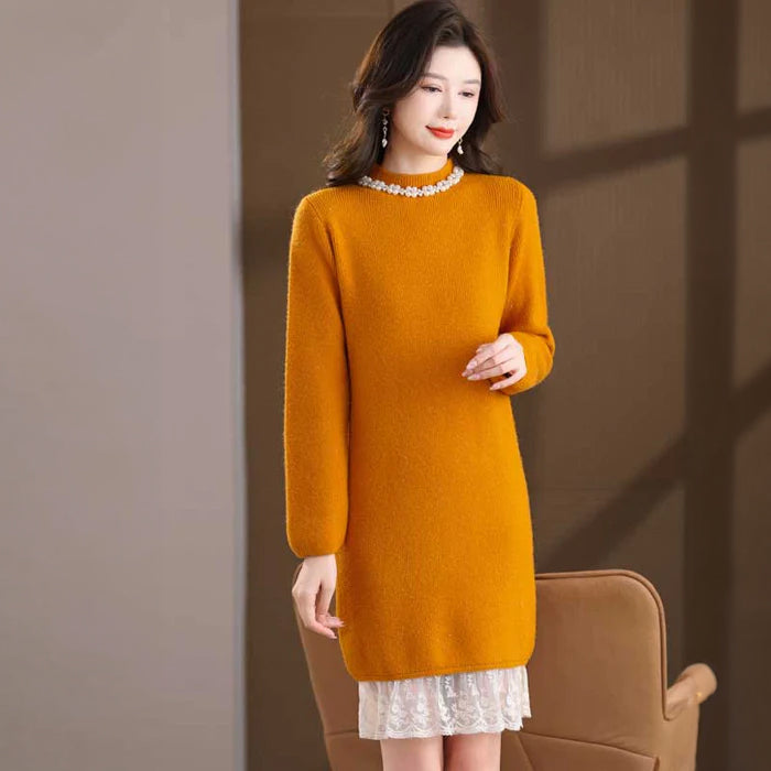 レースレイヤード風ニットワンピース(5colors)