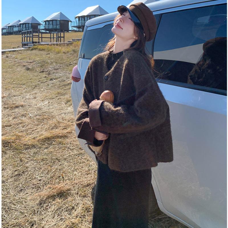 ノーカラーウールショートコート