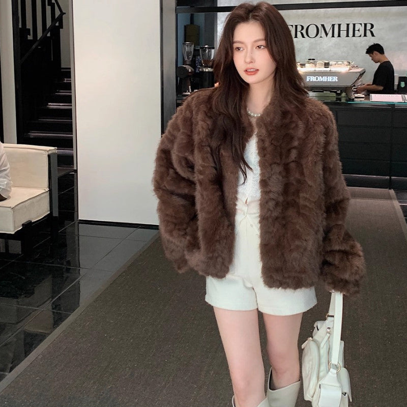 フェイクミンクスタンドカラージャケット(3colors)