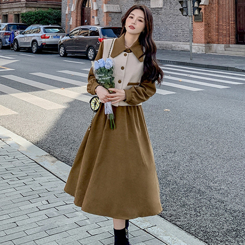 【即納】2WAYバイカラーベスト×ワンピースセット