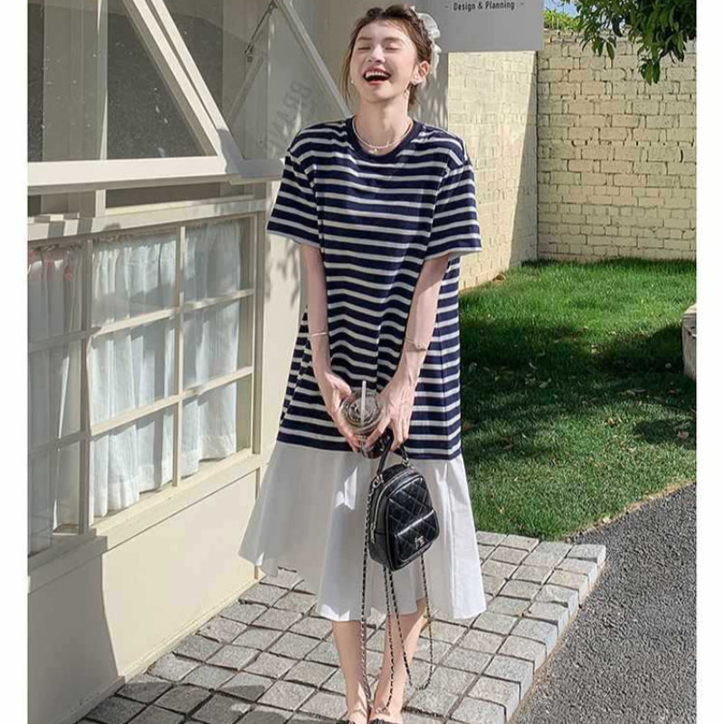 ボーダーTシャツ切り替えワンピース
