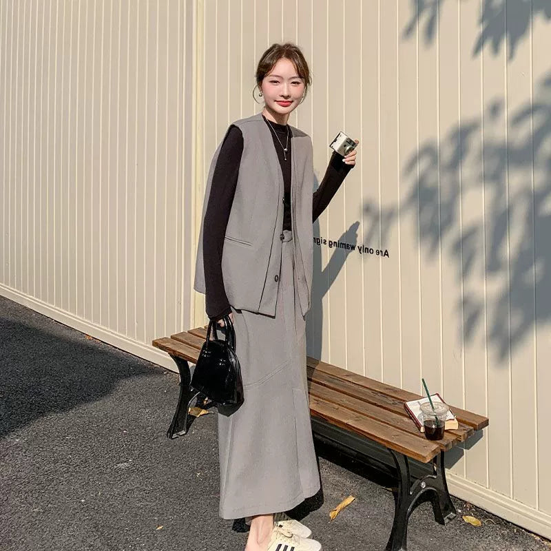 スモーキーグレーベスト×スカートセット