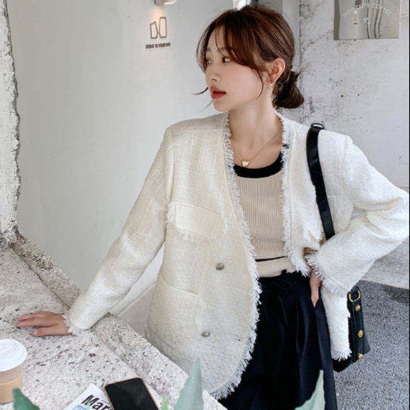 フリンジツイードホワイトジャケット