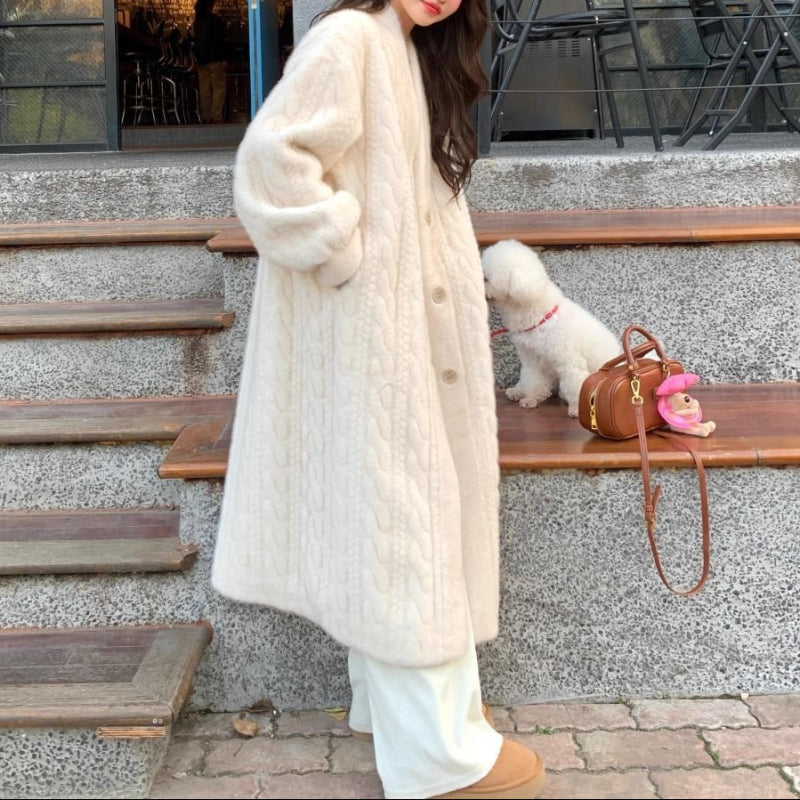 ケーブルデザインロングコート(2colors)