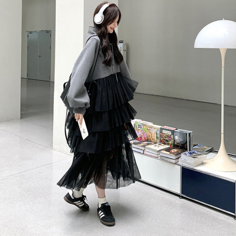 チュールドッキングパーカーワンピース