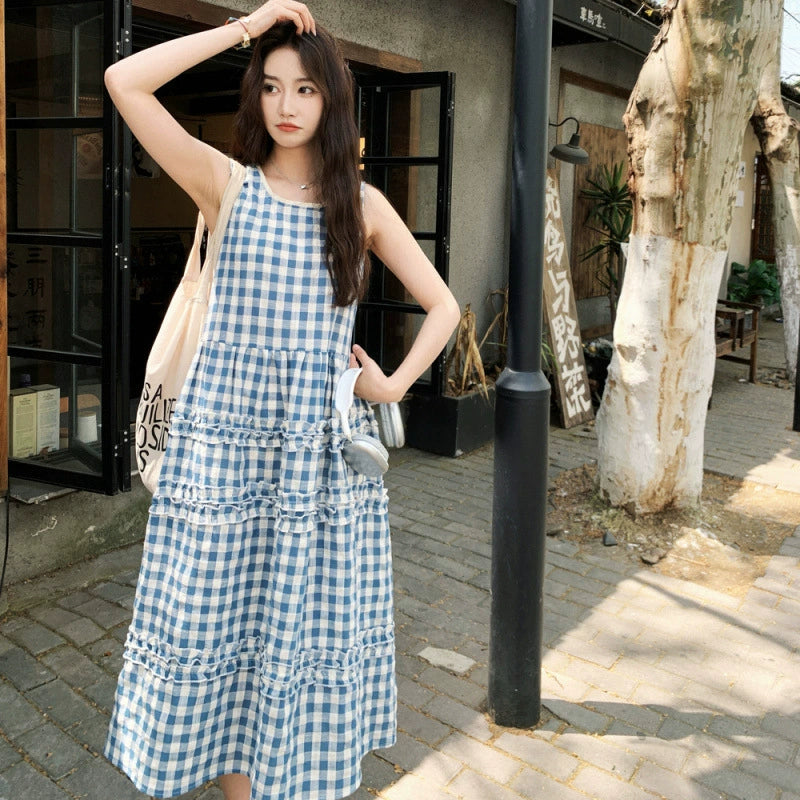 【ほぼ新品】ホワイト チェック柄 膝丈ワンピース　ブルーレーベル BLUE LABEL CRESTBRIDGE（ブルーレーベルクレストブリッジ）の