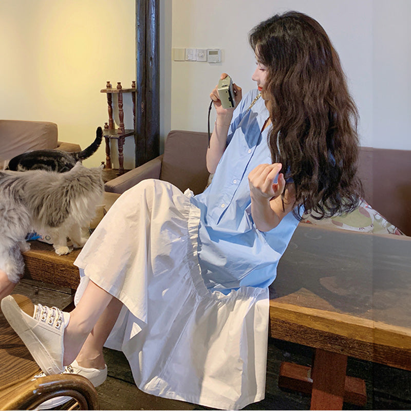 アシンメトリー切り替えシャツワンピース