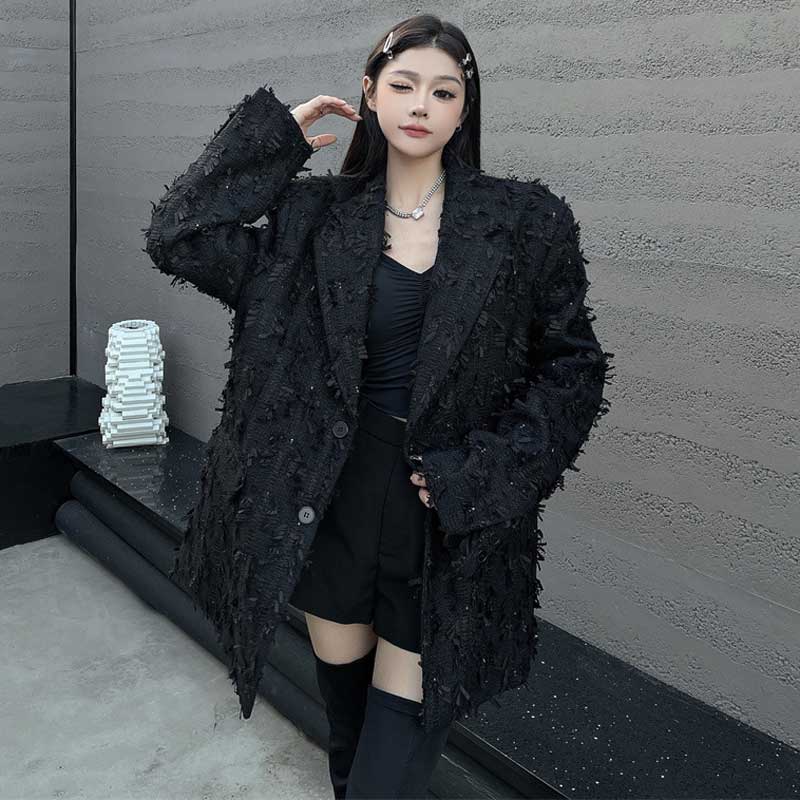 シャギーフリンジテーラードジャケット