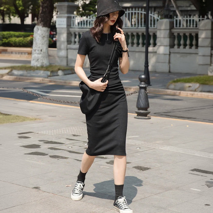 サイドギャザーカジュアルワンピース(2colors)