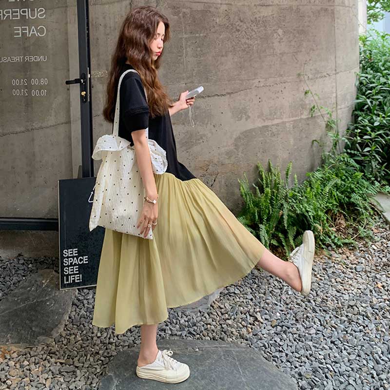 アシンメトリーギャザー切替ワンピース