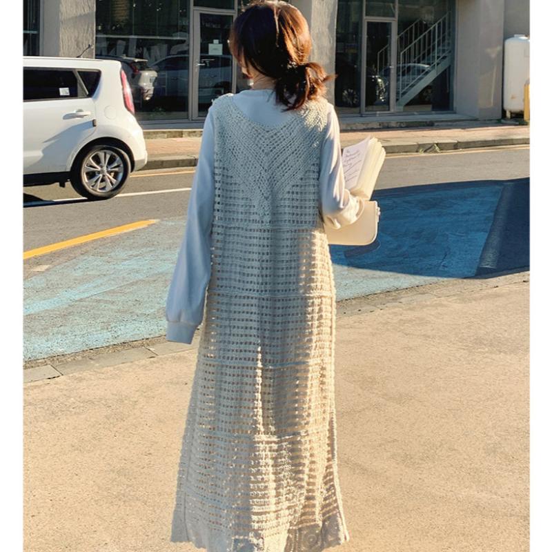 レースロングカーディガン×サイドスリットワンピース