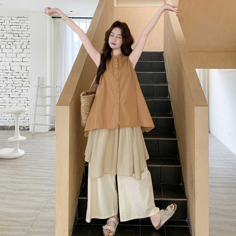 ダブルフレアトップス×ワイドパンツ