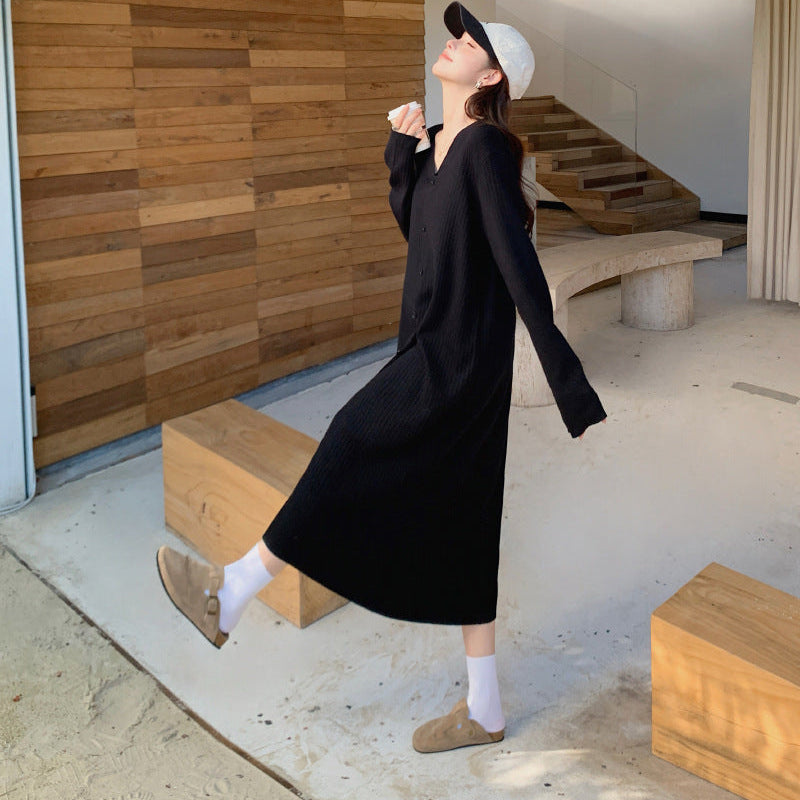 Vネックリラクシーロングニットワンピース(2colors)