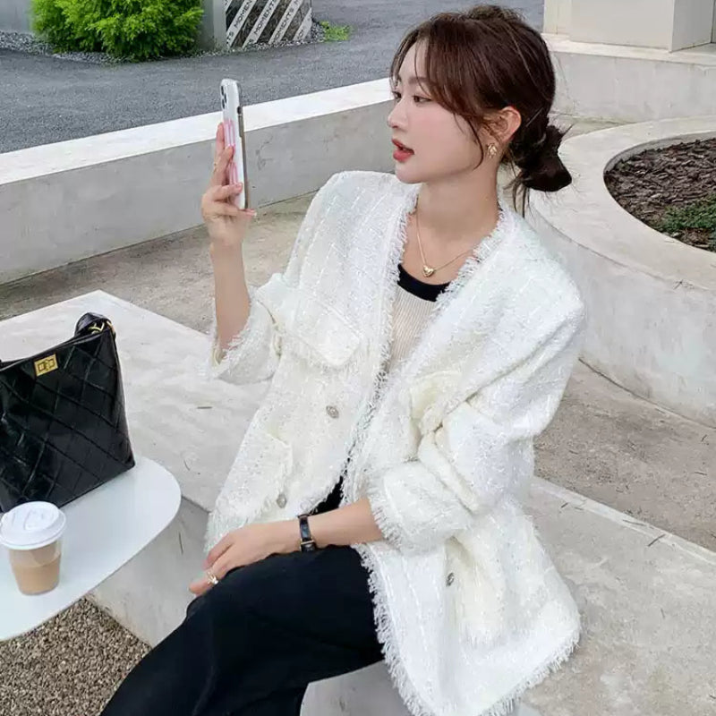 フリンジツイードホワイトジャケット