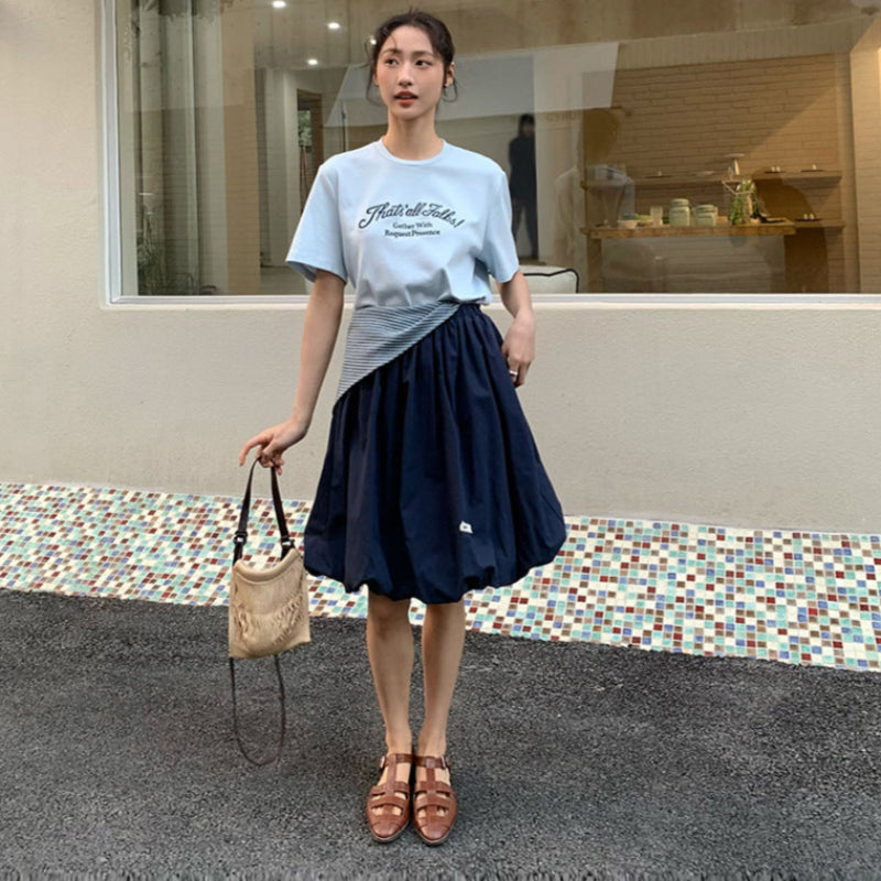 ショール付フロントロゴTシャツ(3colors)