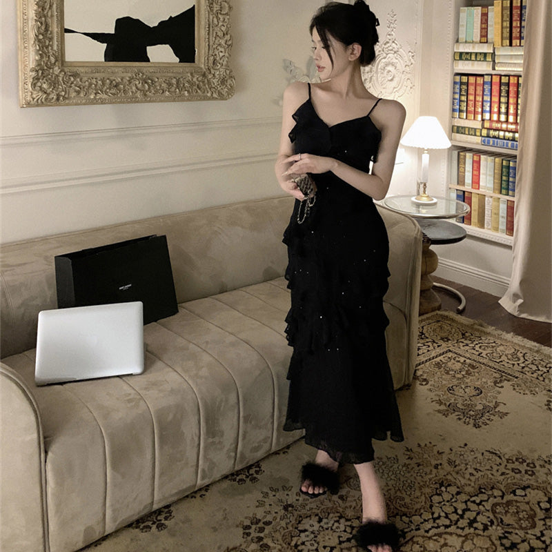 フレンチシック Vネックフリルキャミドレス