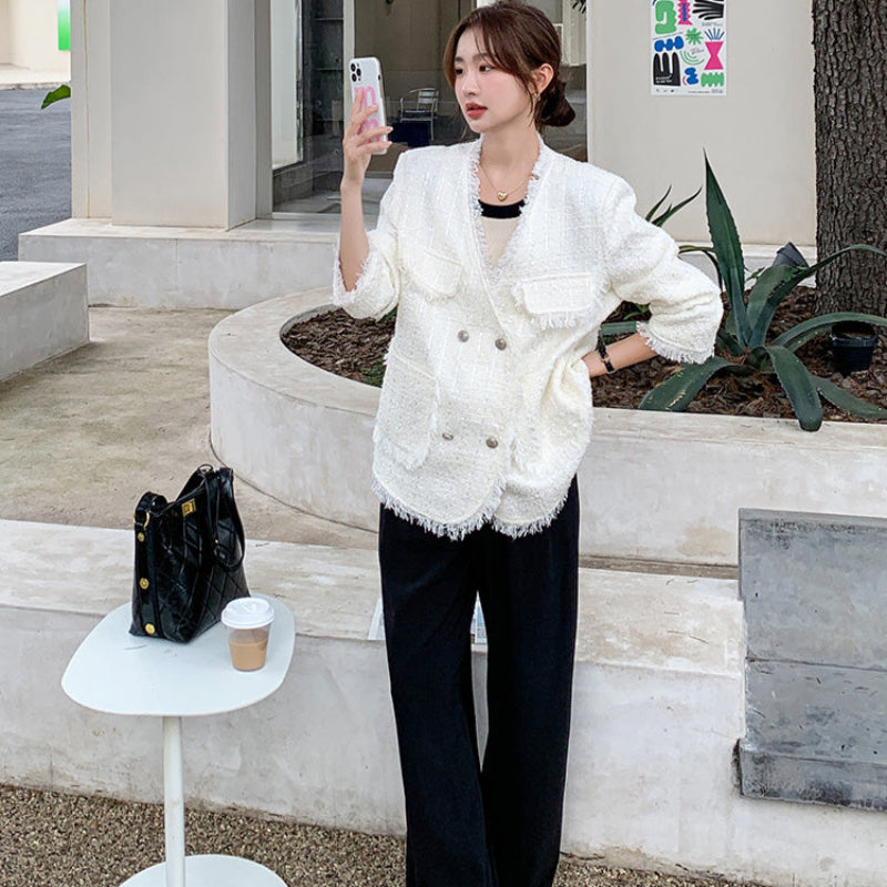 フリンジツイードホワイトジャケット