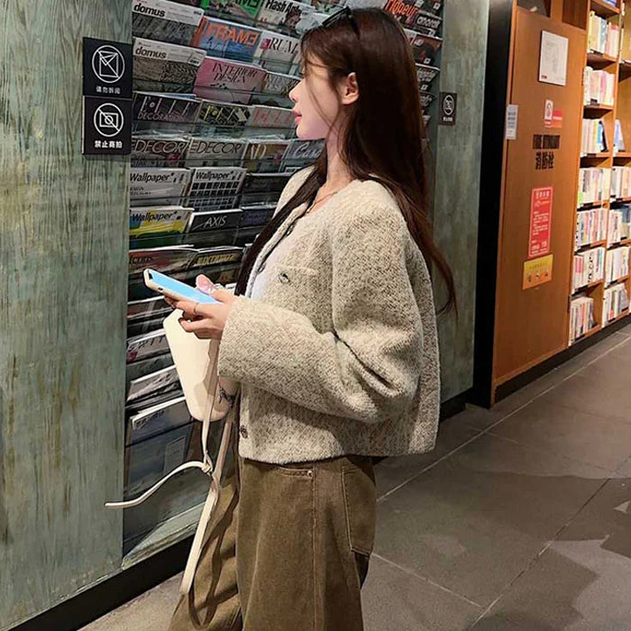 ノーカラーツイードショートジャケット