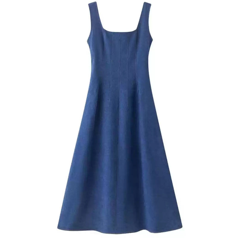 スクエアネックノースリーブデニムワンピース