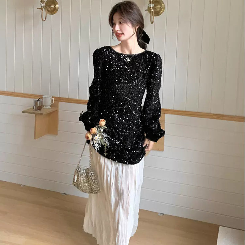 ラメトップス×ワッシャースカートドッキングワンピース