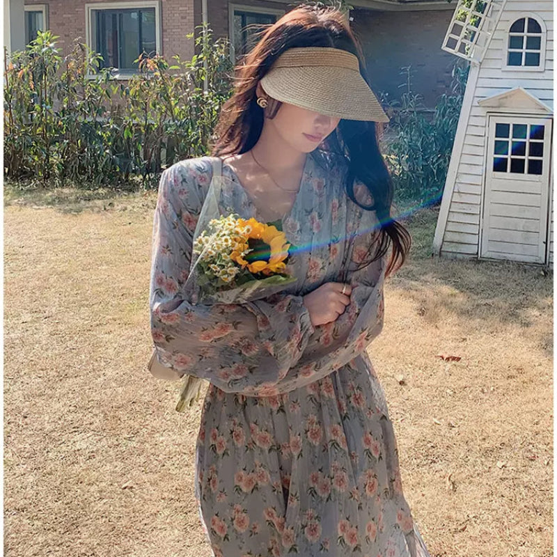 フローラルVネックワンピース(2colors)