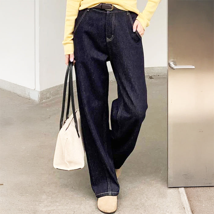 ハイウエストワイドストレートデニムパンツ