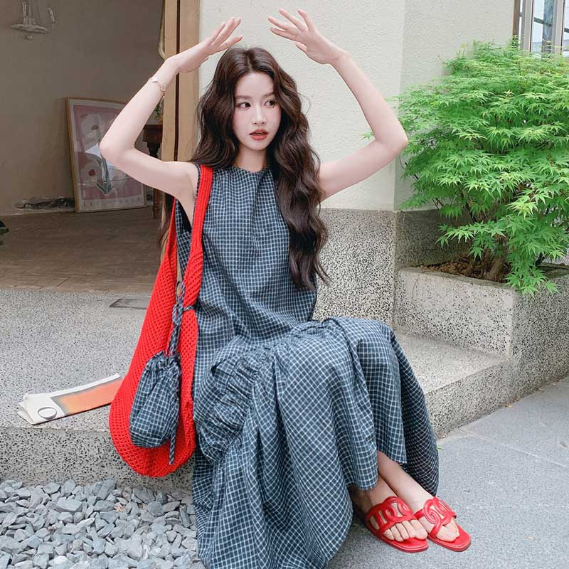ローギャザーギンガムチェックワンピース