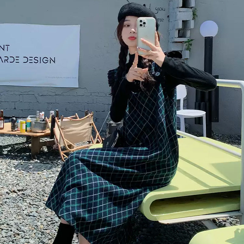 Aラインチェック柄ジャンパースカート(2colors)