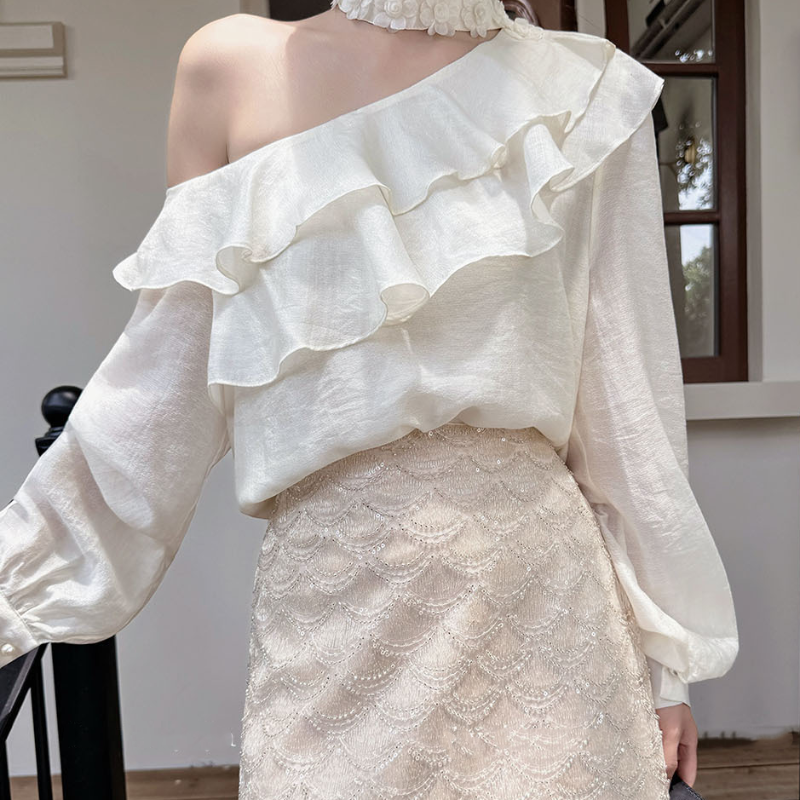 ワンショルダーフリルカラーブラウス(3colors)