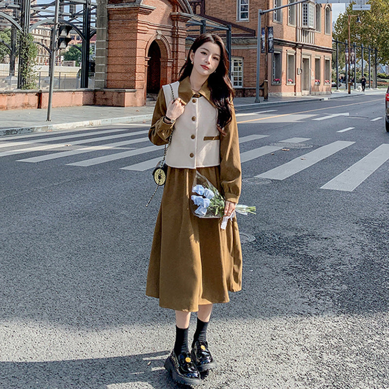 【即納】2WAYバイカラーベスト×ワンピースセット